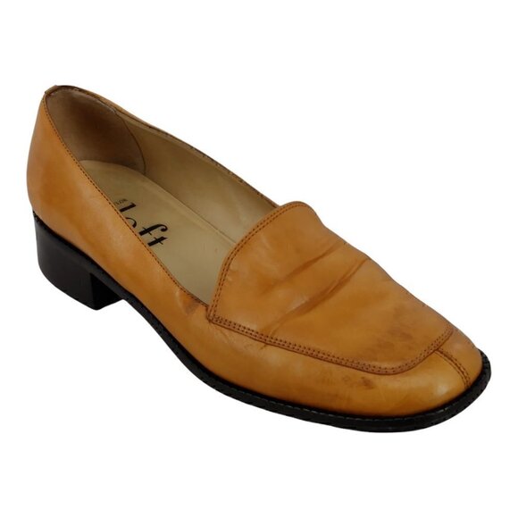 ANN TAYLOR LOFT Caramel Distressed Leather Slip-On Loafers 7M  Good Pre-Owned - Picture 1 of 9